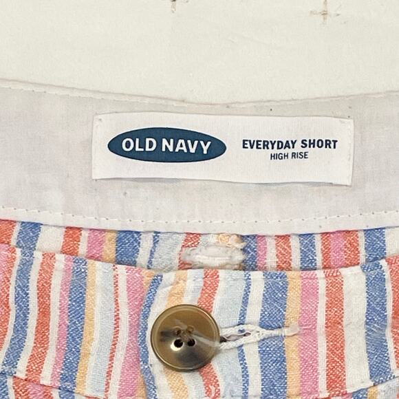 Old Navy Everyday Short Linen High Rise Shorts | Pastel Stripe Size 8 Chino - Picture 4 of 9